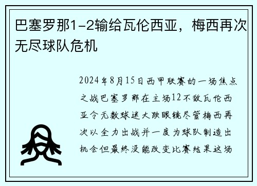 巴塞羅那1-2輸給瓦倫西亞，梅西再次無盡球隊危機